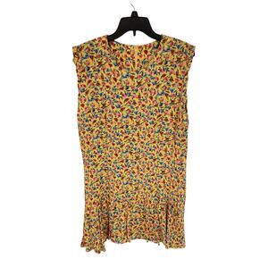 Jane Singer Vintage Dress Sz 14 Sleeveless 80s 90s Bottom Ruffle Yellow Floral